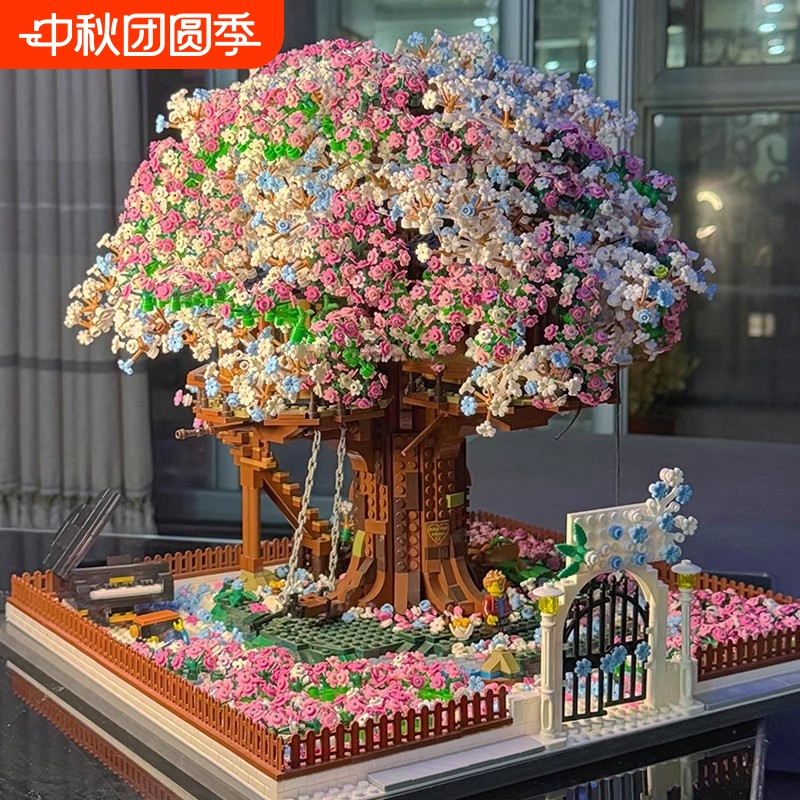 2025成人樱花树屋积木玩具新款高难度巨大型建筑拼图送女孩子礼物