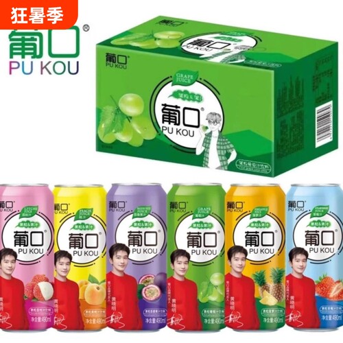 丨整箱葡口490ML*15果肉粒果汁饮料葡萄荔枝果粒饮品金银花菠萝
