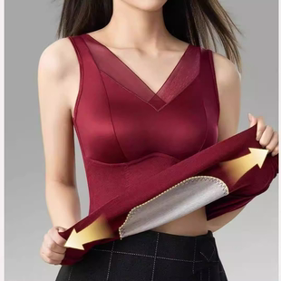 发热聚拢 打底背心女时尚 蕾丝网纱缎面女士内衣免穿文胸一体式 修身