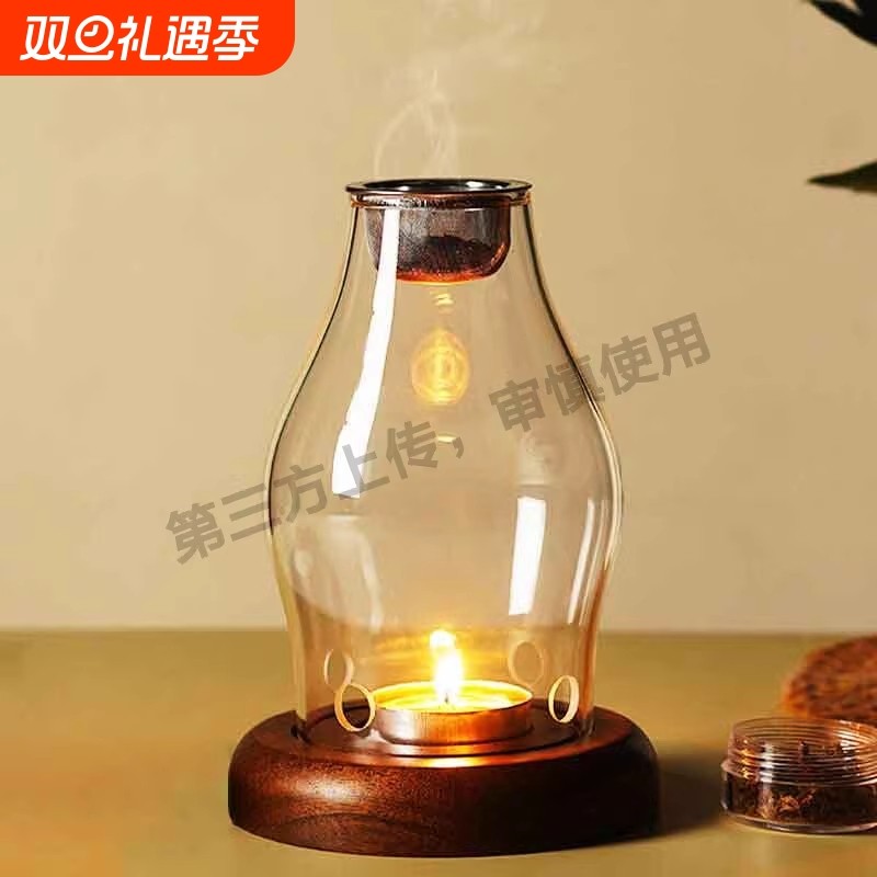 沉香碎料香薰炉蜡烛灯隔火熏香炉家用室内安神助眠香薰灯玻璃茶室