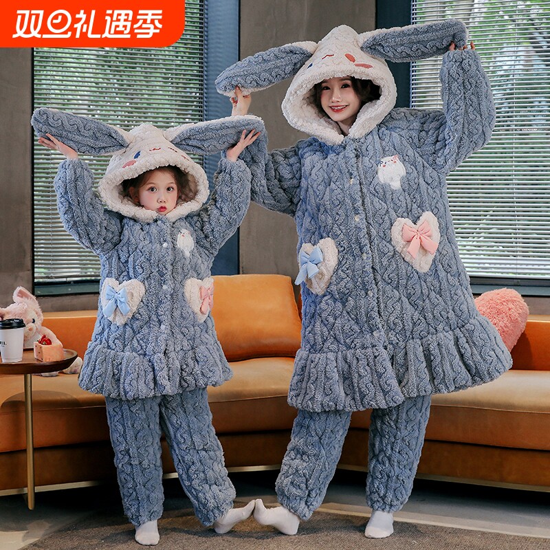 2025女童秋冬季珊瑚绒夹棉家居服
