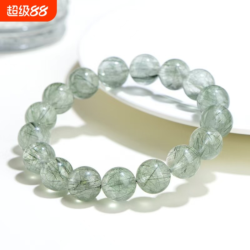 天然绿色发晶细发丝招财转运手串