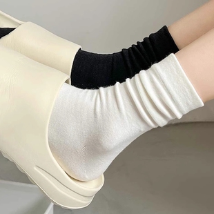 白色堆堆袜子女款 纯棉防臭中筒袜抑菌吸汗软糯无骨月子长袜 秋冬季