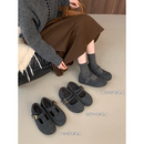 女冬单鞋 内增高毛呢加绒玛丽珍鞋 灰色毛毛鞋 勃肯鞋 浅口 2025新款