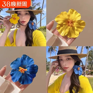 夏日感扶桑花朵发夹子侧边发卡麻花辫头花头饰旅游氛围感马尾发饰