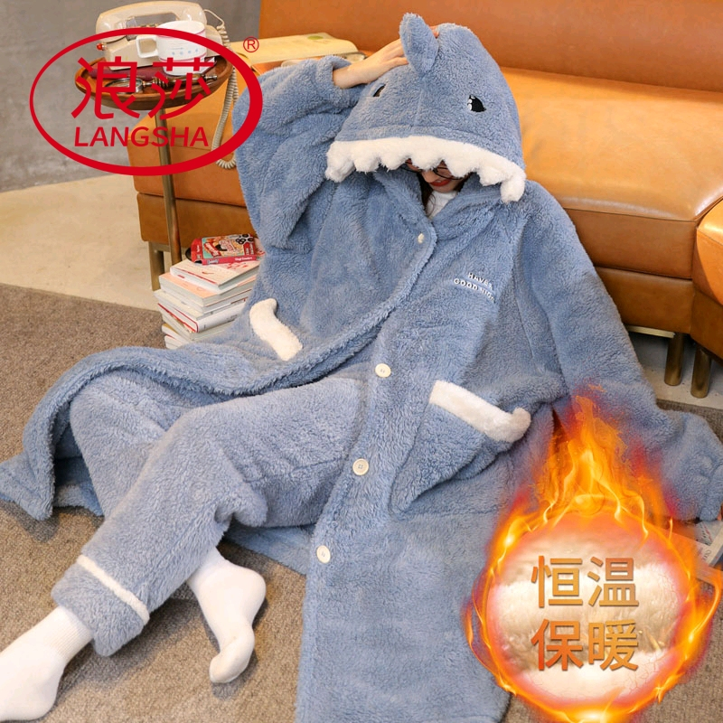 浪莎珊瑚绒睡衣女秋冬季连体睡袍