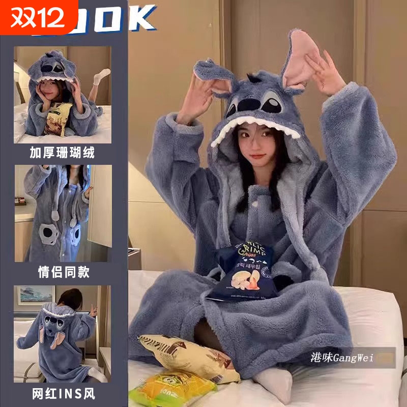 珊瑚绒睡衣睡袍男女情侣款秋冬季