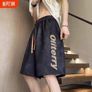 五分ins休闲透气速干百搭高街运动裤 美式 宽松男士 扎染短裤 子 夏季