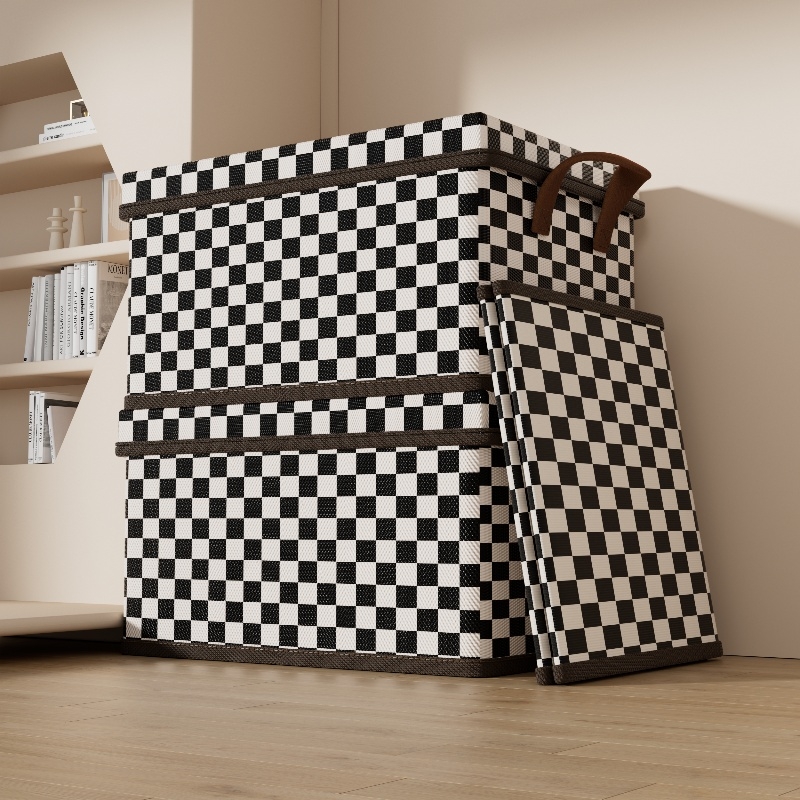 集净纳美棋盘格带盖收纳箱