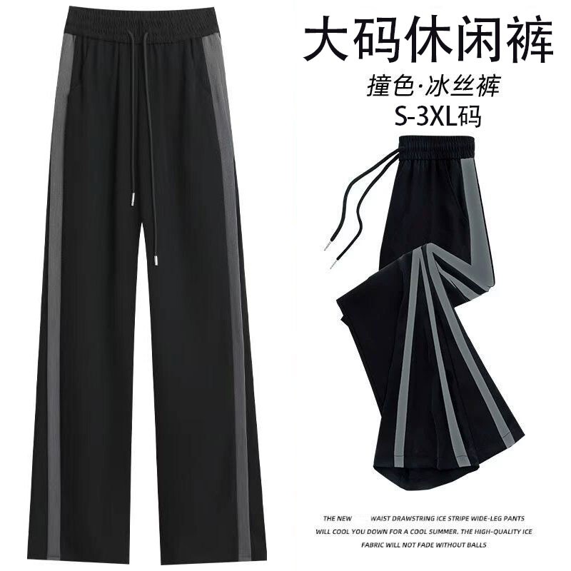 大码夏季薄款女生裤子宽松阔腿裤女2026高腰垂感百搭运动休闲长裤图片