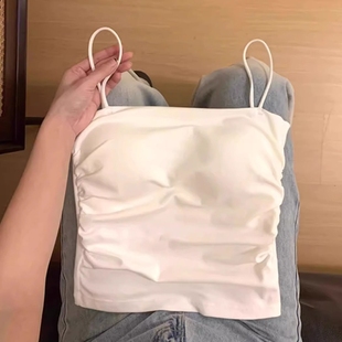 夏季白色纯欲风带胸垫小吊带背心女美背内搭外穿独特绝美上衣法式