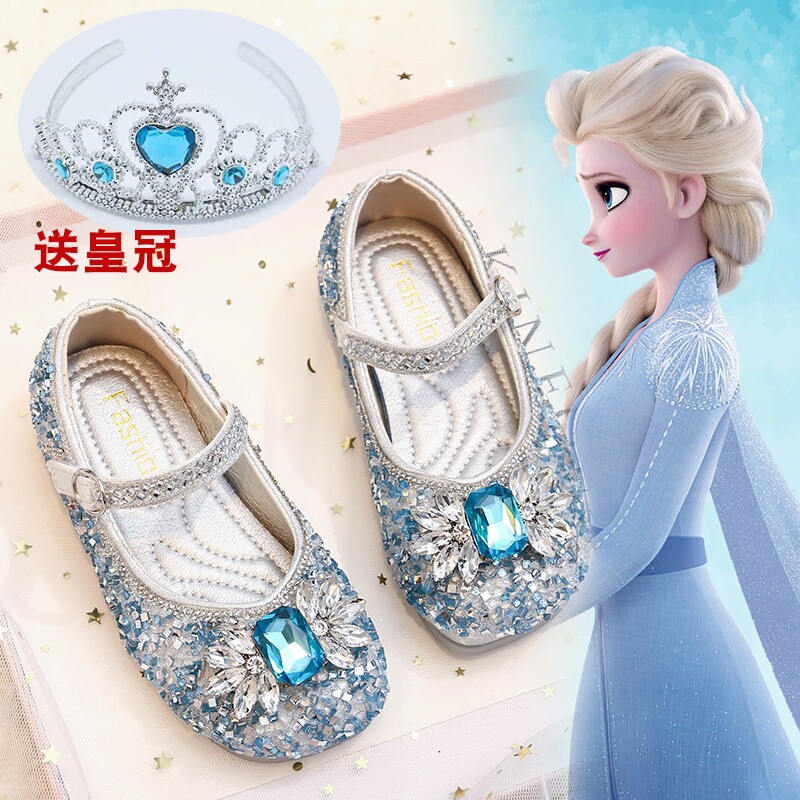 儿童小皮鞋2025年新款女童蝴蝶结亮片公主单鞋卡通冰雪奇缘舞蹈鞋