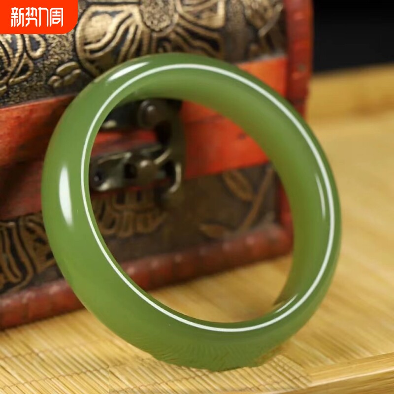 和田玉仿 冰底晴水湖水绿手镯玉镯子女窄条宽条玉石细条手镯