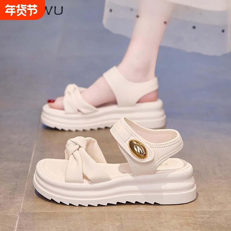 魔术贴厚底凉鞋女夏外穿2025新款仙女风时尚配裙子34码罗马沙滩鞋,女鞋,休闲凉鞋,淘宝优惠券,粉丝福利购,淘宝优惠卷