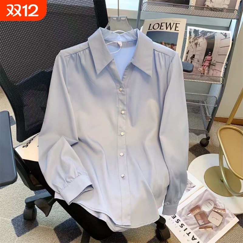 法式V领衬衫女通勤百搭职业衬衣