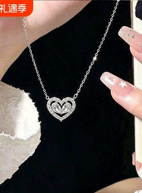 S925银爱心锁骨链情人节送女友