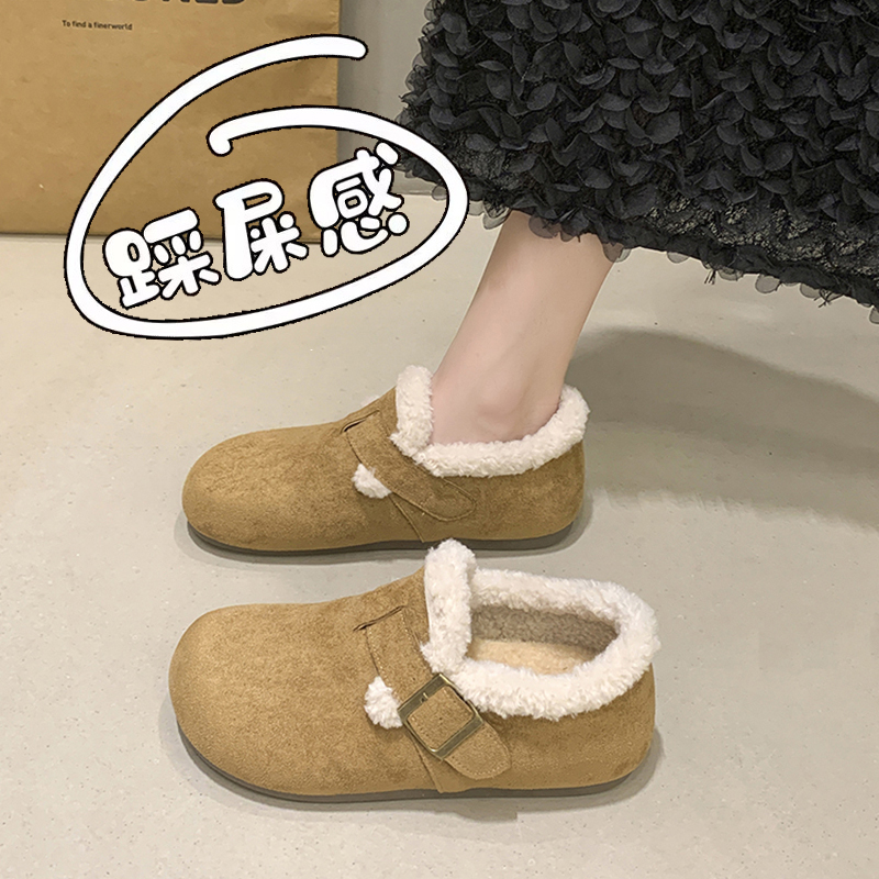 全包加绒勃肯鞋女2025新款冬季加厚保暖毛毛棉鞋孕妇一脚蹬雪地靴