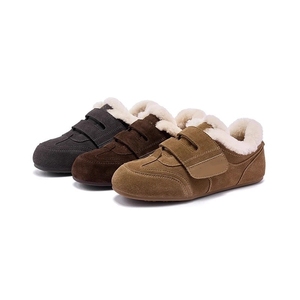 加绒加厚德训鞋女2025冬新款女士平底舒适毛毛鞋保暖棉鞋内增高