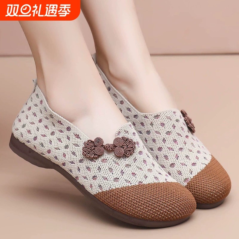 春夏款老北京布鞋女款软底透气平底妈妈鞋中老年一脚蹬单鞋女飞织