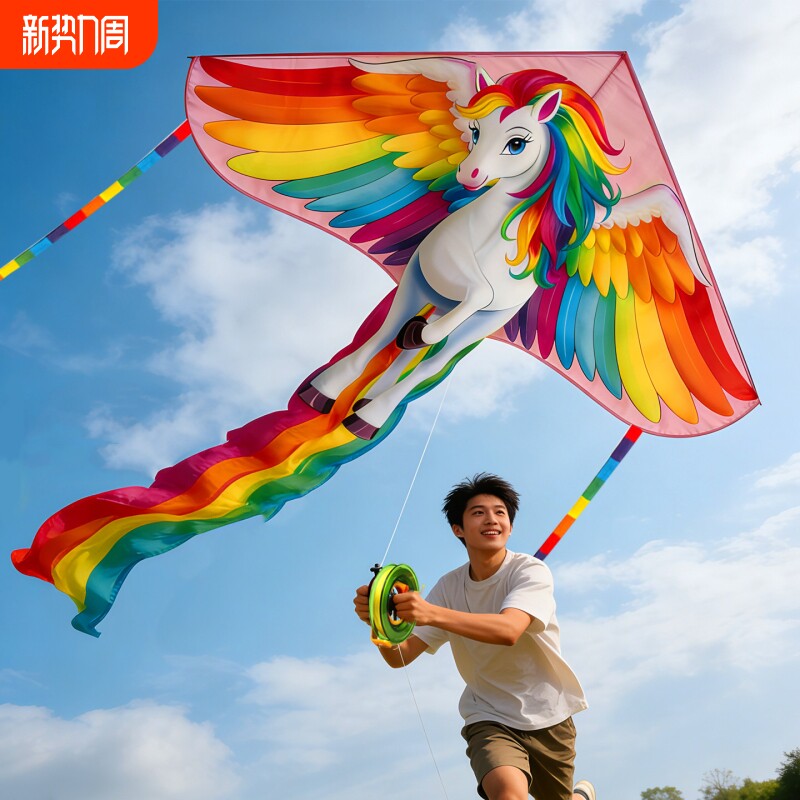 儿童成人新款风筝大全彩虹马独角兽翅膀小风筝大人卡通微风易飞