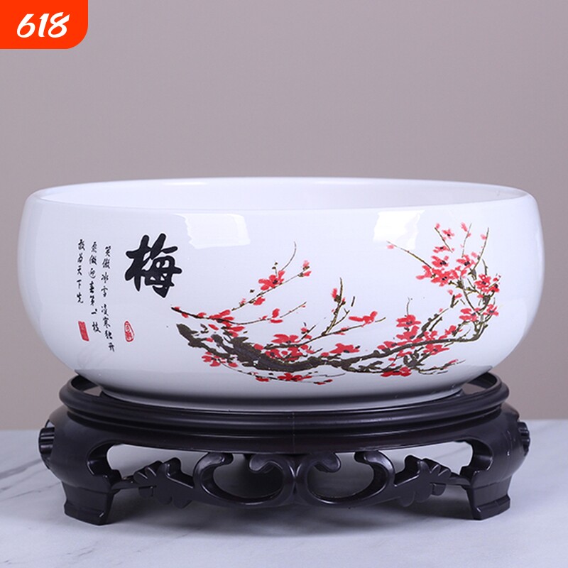 大号铜钱草花盆陶瓷水仙花盆睡莲碗莲绿萝无孔金钱清仓水培专用盆