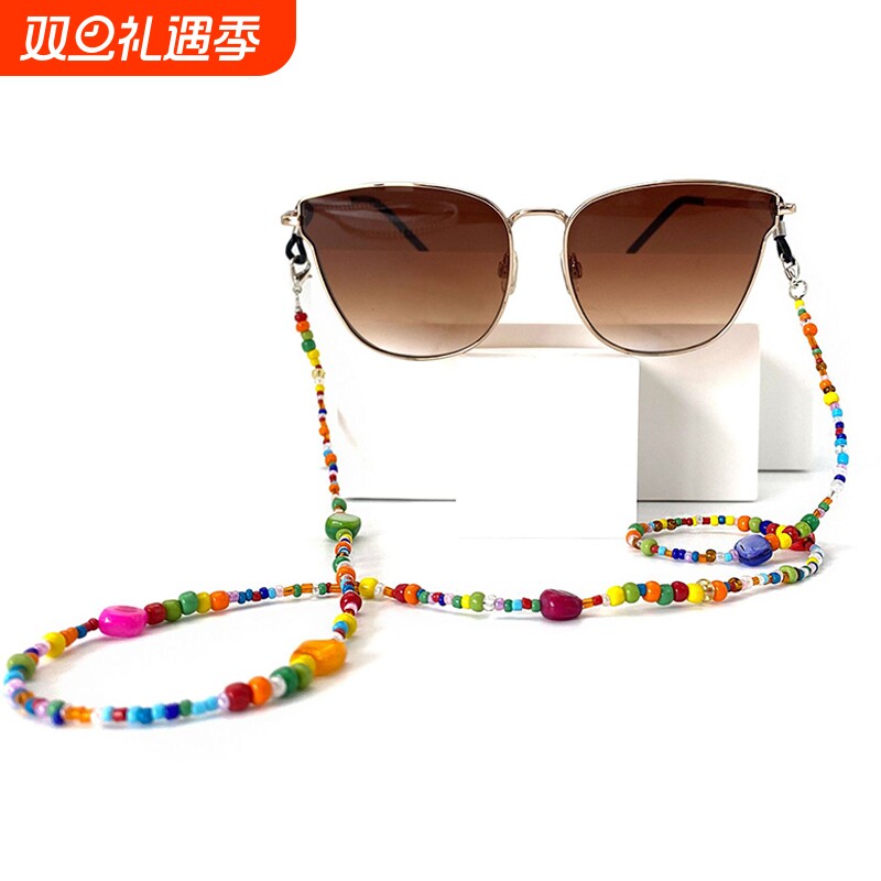 时尚波西米亚风贝壳眼镜链彩色米珠串珠眼镜绳防滑脱掉口罩挂绳子