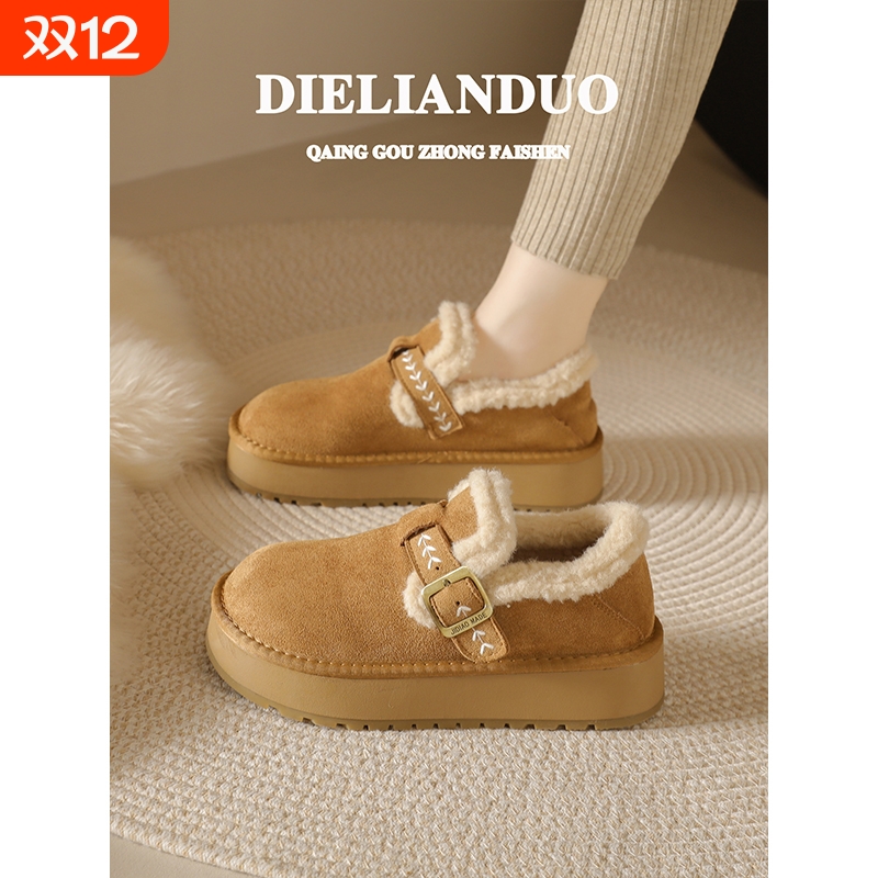 厚底加绒勃肯鞋女款2025新款冬季加厚保暖全包博肯毛毛棉鞋子羊毛