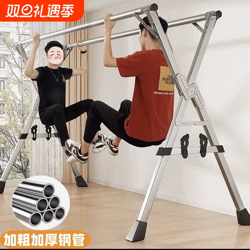 不锈钢晾衣架落地折叠晒衣架阳台挂衣架X型晾衣杆卧室室内伸缩