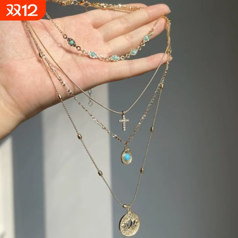 biuboom复古花朵十字镂空项链