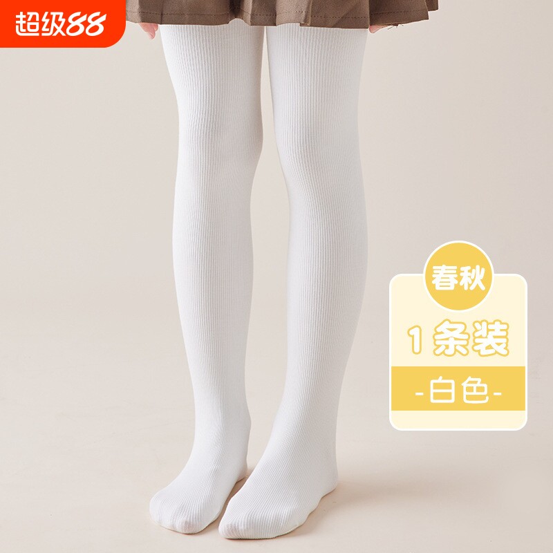女童袜儿童裤袜春秋薄款薄绒打底袜白色纯棉女童打底裤不起球防滑图片
