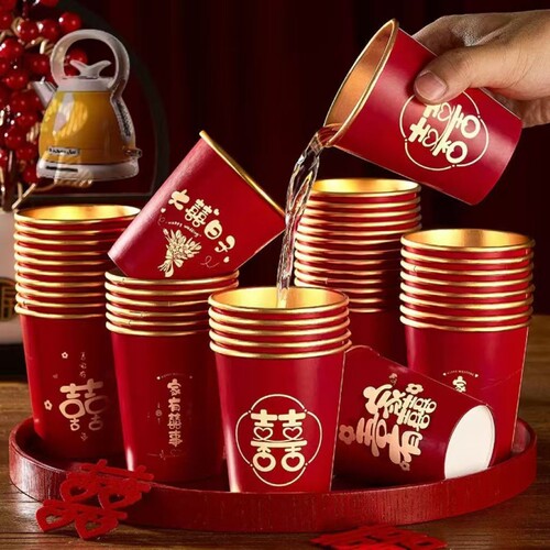 结婚一次性加厚金箔纸杯婚宴杯子