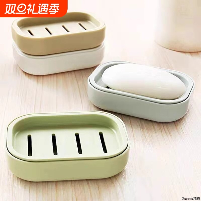 手工皂香皂盒肥皂盒创意旅行便携双层沥水盒小香台面带盖镂空绿色