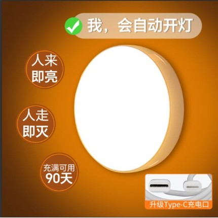 2025新款人体感应灯夜间自动亮灯家用走廊过道智能声控充电小夜灯