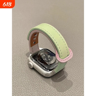 【草莓抹茶】适用华为fit4表带新款华为watchFIT3高级拼色皮质双钉扣watchfit2创意细款可爱女fit1替换手腕带