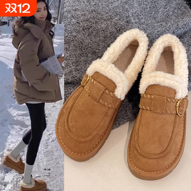 厚底加绒保暖全包勃肯鞋毛毛鞋女2025新款冬一脚蹬雪地靴棉鞋毛绒