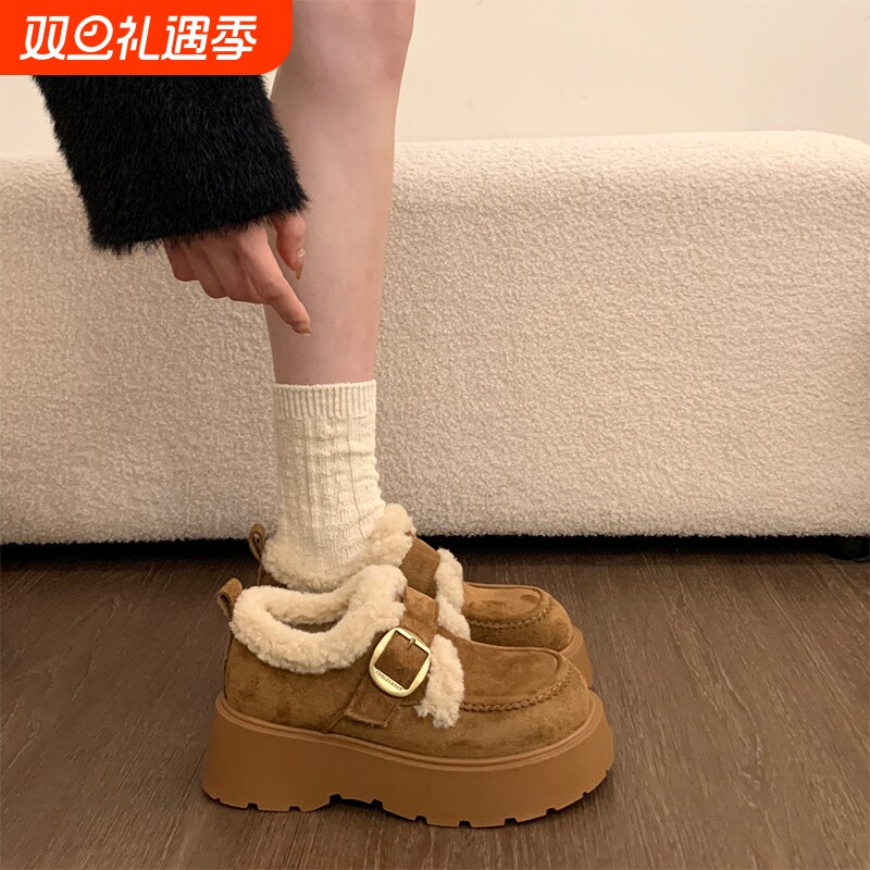 厚底增高加绒保暖雪地靴女鞋2025新款冬季毛毛鞋勃肯鞋乐福鞋棉鞋