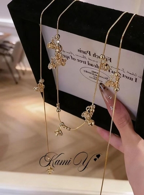 高品质法式小众设计锆石铃兰花项链双层叠戴高级感长款秋冬毛衣链