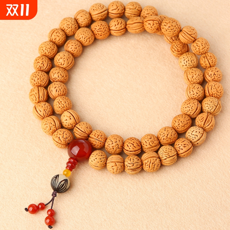小脑纹蟠桃矮桩山核桃文玩手串男款桃核桃胡佛珠念珠手链野生