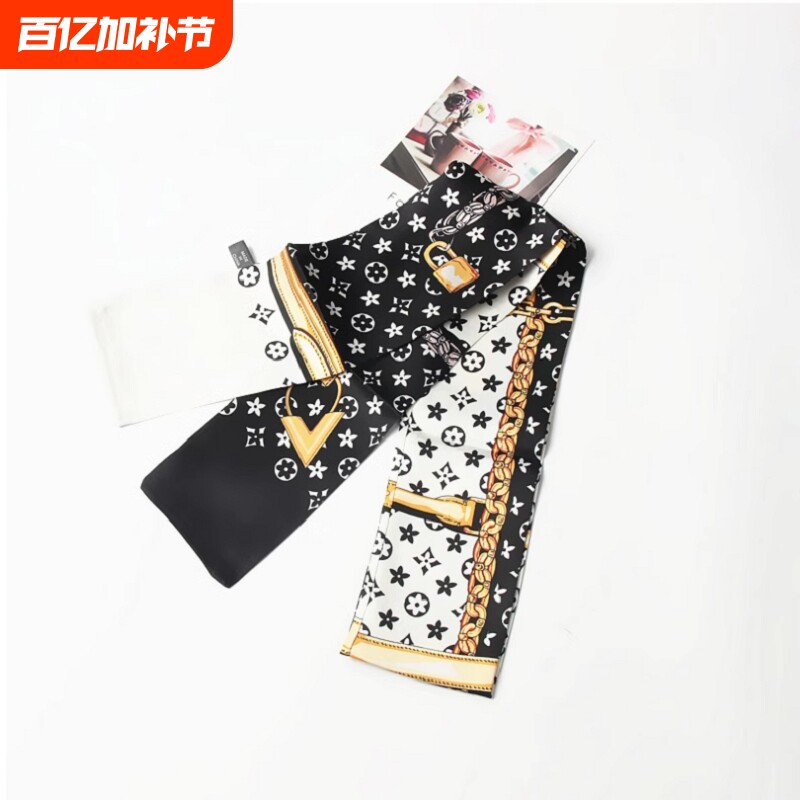 潮牌老花丝巾系 缠 绑包包手柄丝巾丝带装饰围巾包带女领巾飘带