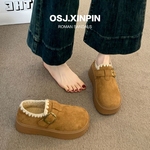 厚底加绒勃肯鞋女2025新款秋冬季豆豆乐福鞋保暖雪地靴低帮棉鞋子