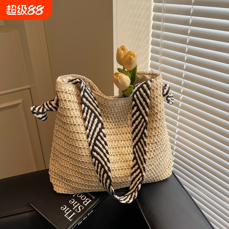 慵懒风大容量民族风包包女夏海边度假编织包草编宽肩带通勤托特包