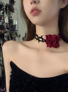 暗夜红玫瑰荆棘choker脖子颈链项圈女万圣节装扮配饰甜酷时尚项链