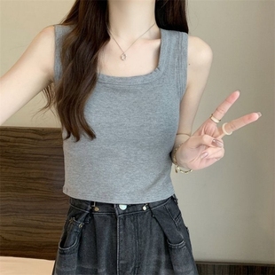 超爆款磨毛方领螺纹背心带胸垫内搭修身外穿短款打底美背上衣吊带