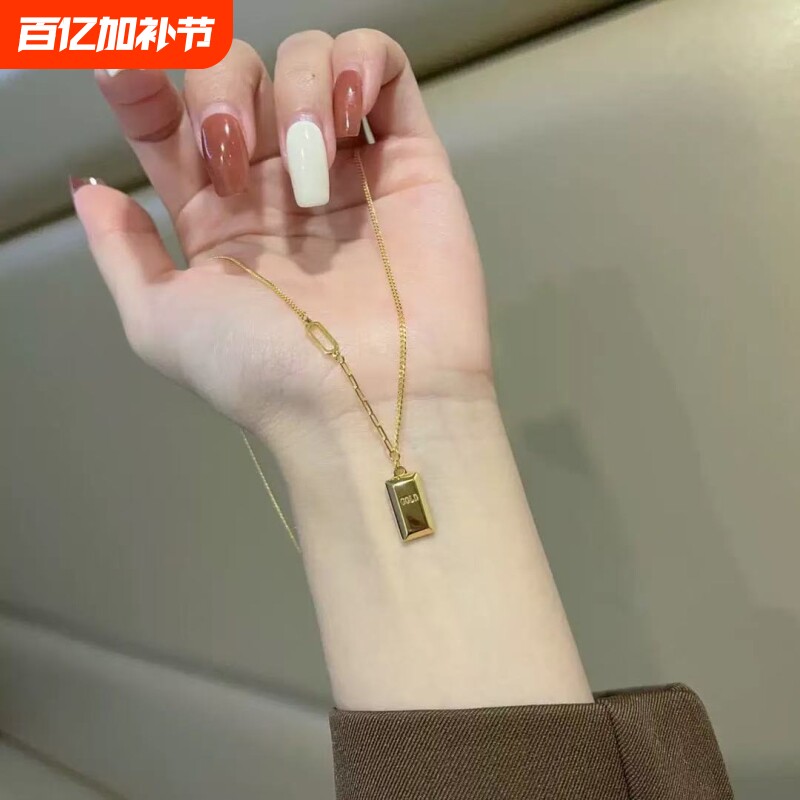 爆款不掉色项链女小金条小金砖吊坠2026仿越南沙金礼物绳子镀金