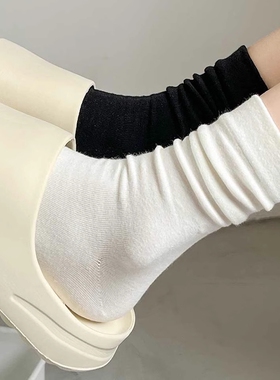 堆堆袜子女2026新款爆款春夏薄款纯棉中筒袜女月子袜白色无骨长袜