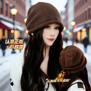 冬季保暖帽子女2025新款大头围显脸小针织毛线帽加厚冷帽黑色红色