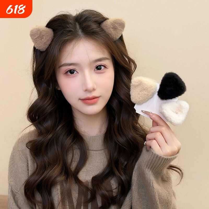 发卡毛绒公主头猫耳发夹头饰毛茸茸小抓夹女秋冬发饰侧边夹子短发