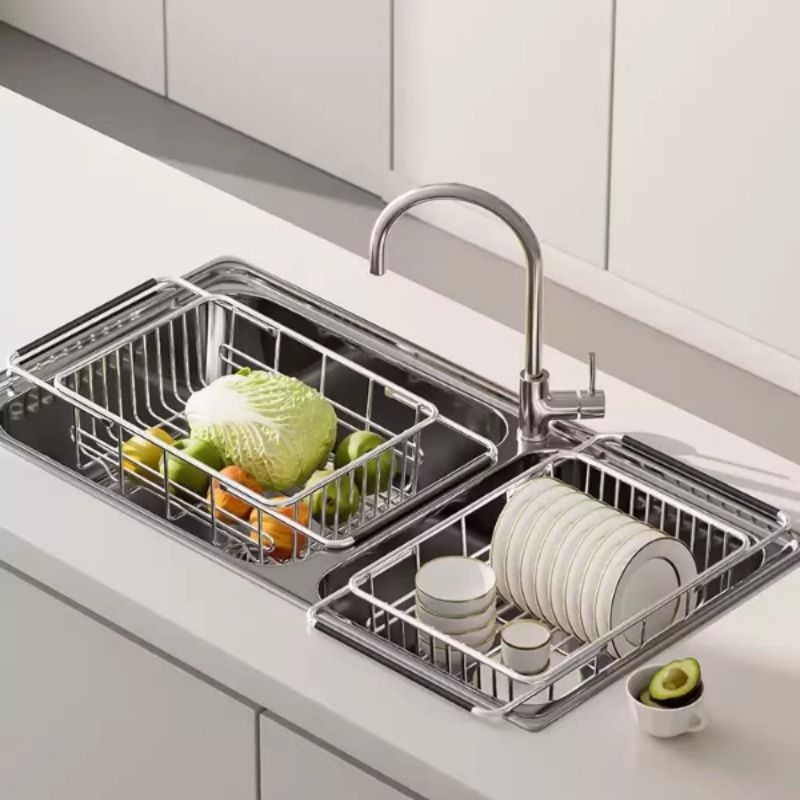 沥水篮304不锈钢可伸缩洗菜盆洗水果家用多功能厨房水槽置物架