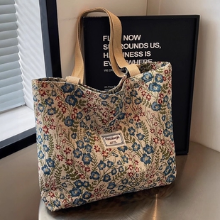 托特包女大容量2025新款手提袋上班通勤手提包碎花单肩帆布包结实