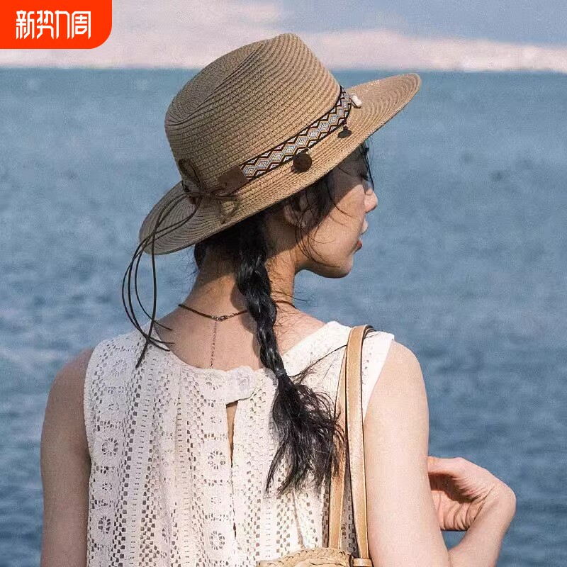 云南民族风帽子度假草帽沙滩草原旅游复古牛仔帽女民族风宽帽檐